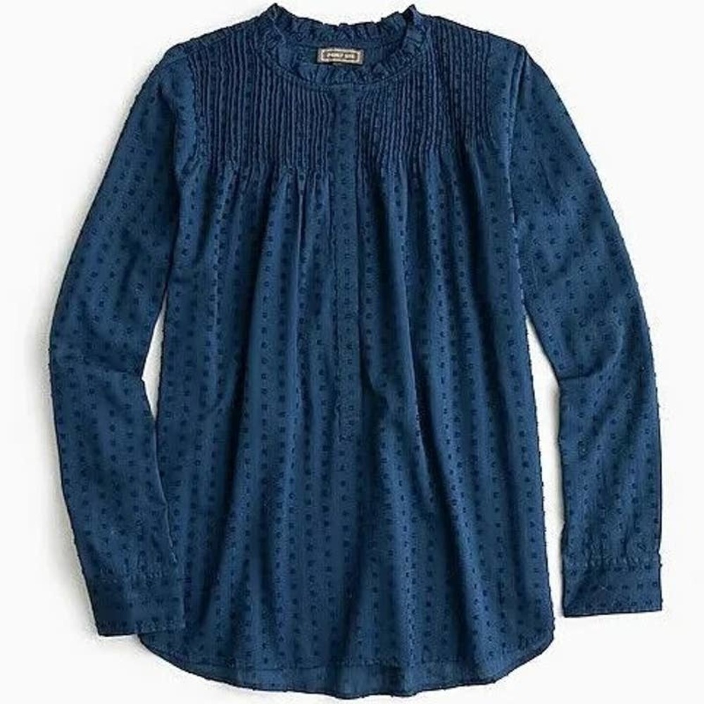 J Crew Point Sur Ruffle Collar Classic Popover in Clip Dot Size 4